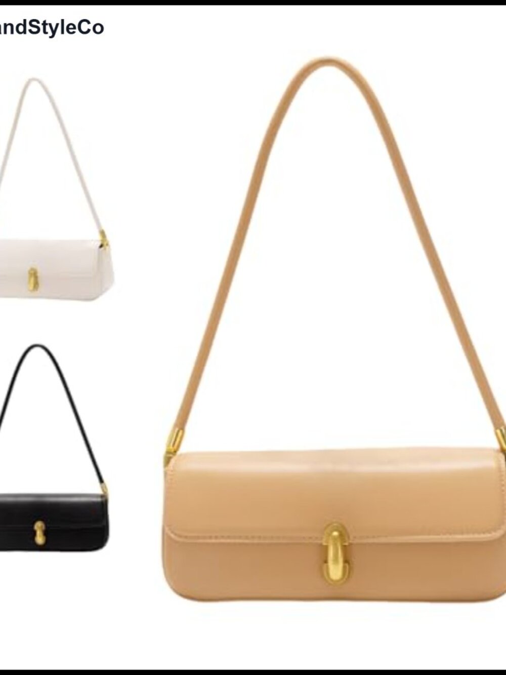 PU Leather Shoulder Bag Lock Buckle Satchel Medium Underarm Purse